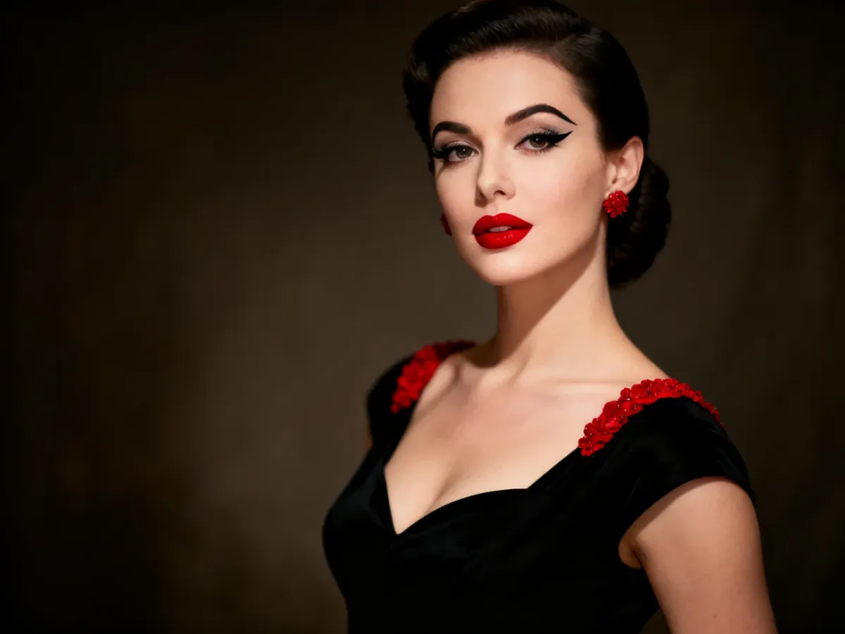 Makijaż w stylu Hollywood Glamour z czerwoną pomadką i czarną kreską