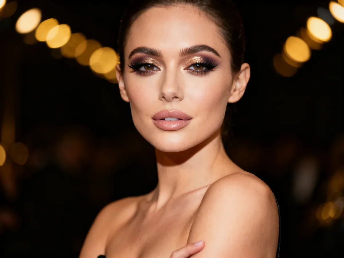Kobieta w eleganckim, trwałym makijażu wieczorowym